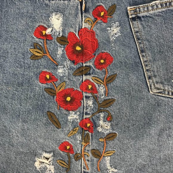 Zara Womens Blue Embroidered High Low Raw Hem Denim Mini Skirt Size S - Picture 3 of 4